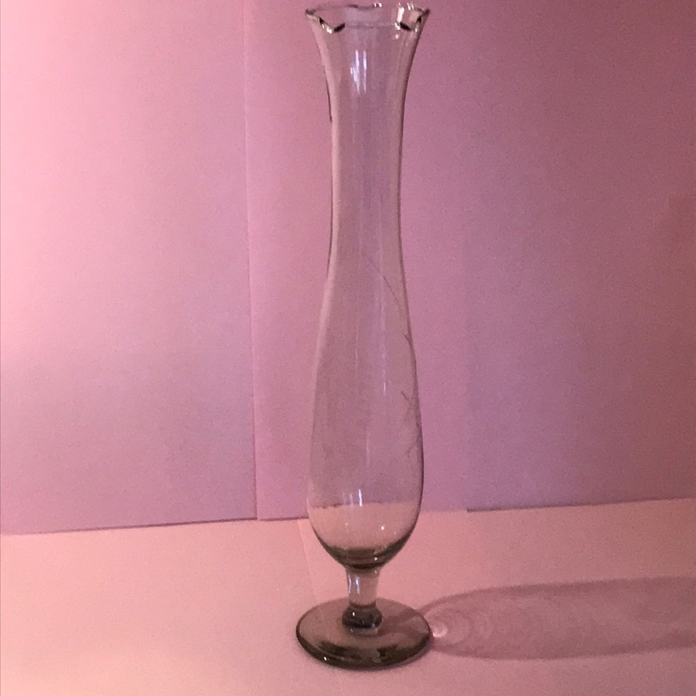 Vintage Etched Glass Bud Vase